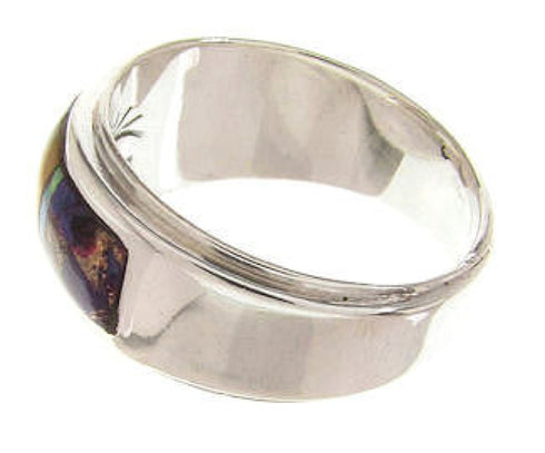 Southwestern Multicolor Inlay Sterling Silver Ring Size 7-3/4 PS58196